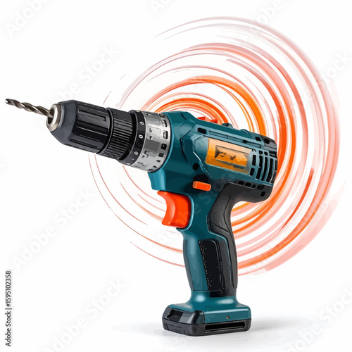 Cordless drill with a dynamic motion effect illustrating power and precision for construction