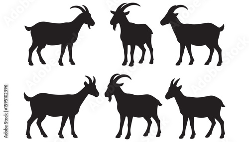Goat Silhouette Vector Set Farm Animal Illustration Isolated

