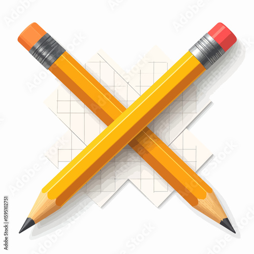 Crossed pencils create a dynamic artistic composition with geometric background design illustration