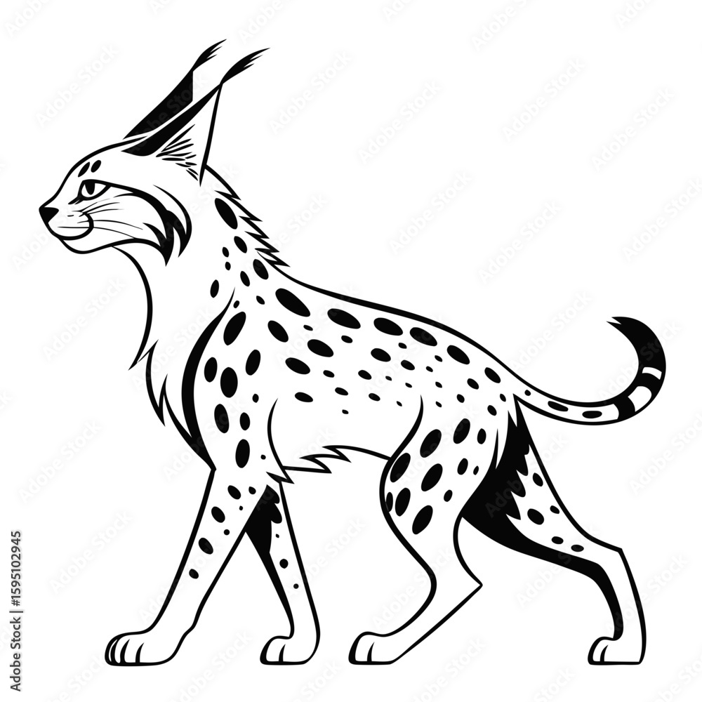 Spotted lynx walking with a determined stride Spotted lynx walking with a determined stride