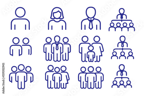 People group icon set. Team of worker. User profile symbol. Group of people or group of users. Persons symbol. Population icon. Increase social development, global demography illustration.