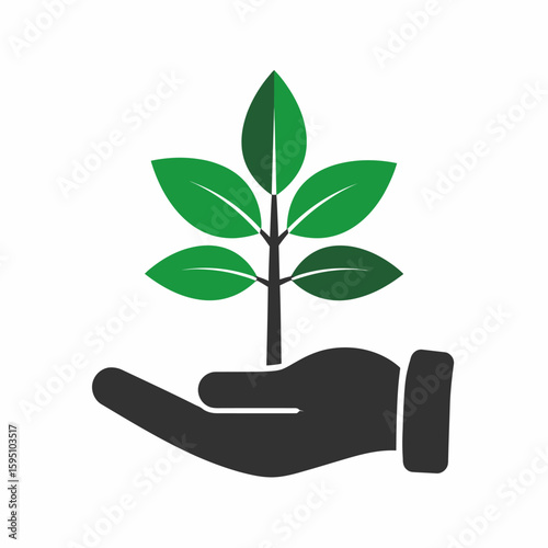 Cultivating sustainability illustration: a nurturing hand supporting verdant growth