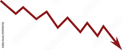 Red arrow graph, business stock market investment down fall direction loss stock market crash 2025, Down fall trend red arrow graph, Red arrow chart graph in downward direction, concept of stock marke