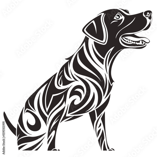 Stylized labrador retriever sitting with tribal pattern