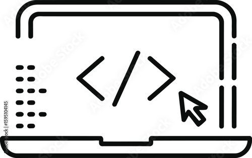 Laptop Screen with Code Symbols and Mouse Cursor Icon