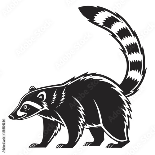 A coati animal illustration with a long ringed tail