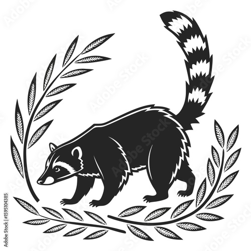 A coati animal illustration with a long ringed tail