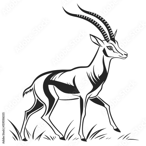 Gazelle antelope with grass isolated on white background