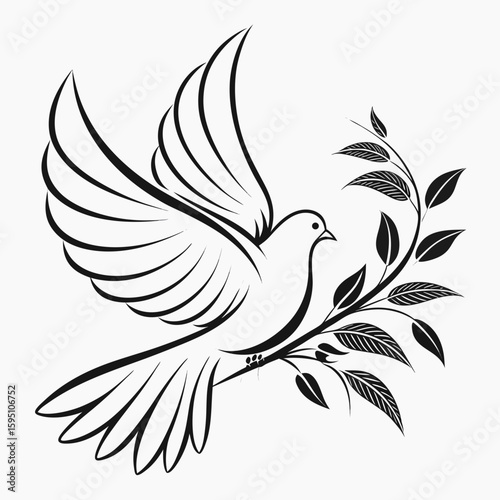 Stylized dove flying with an olive branch in its beak
