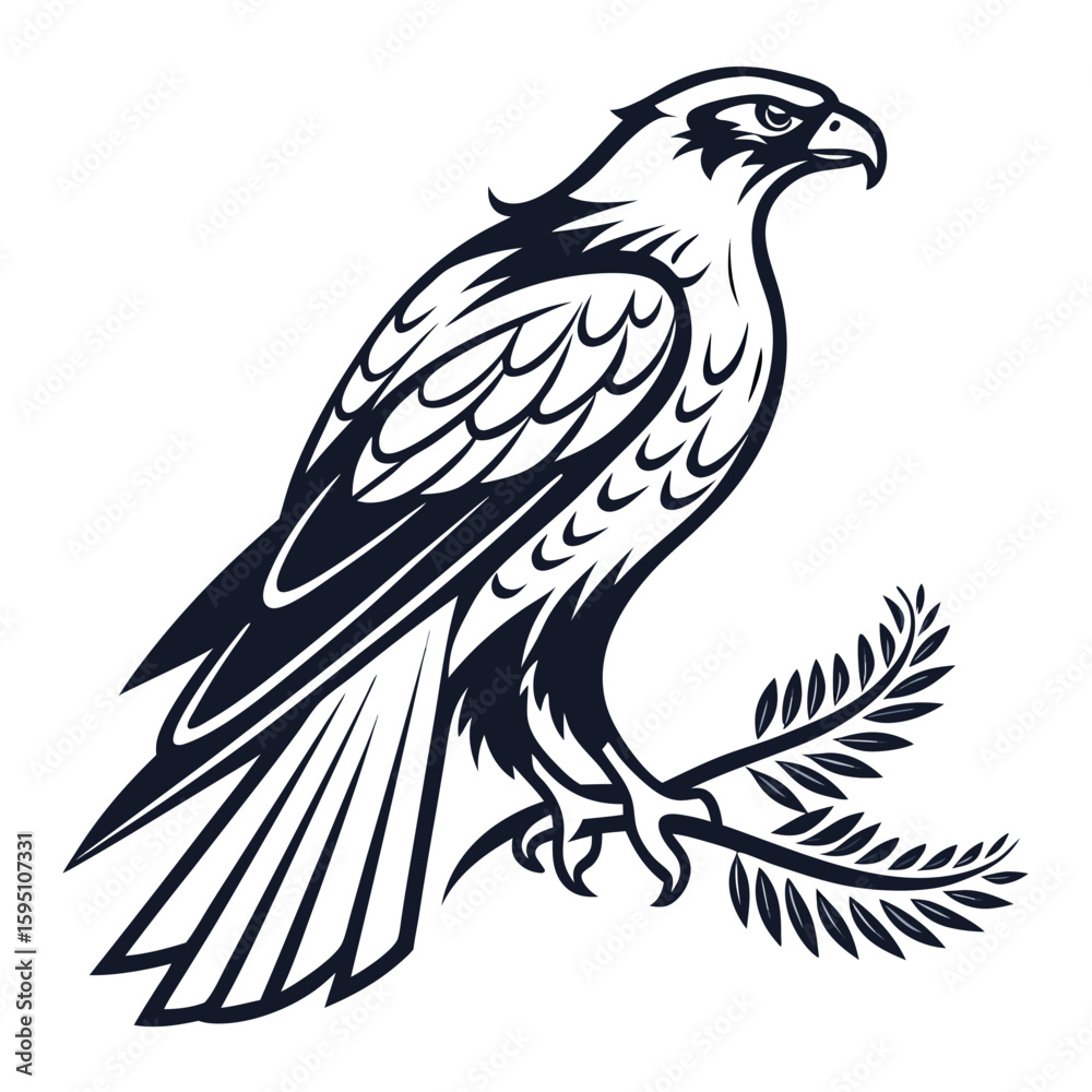 Obraz premium Stylized eagle perched on a branch, isolated on white background