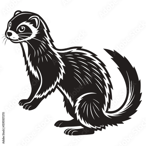 Stylized ferret sitting, isolated on white background