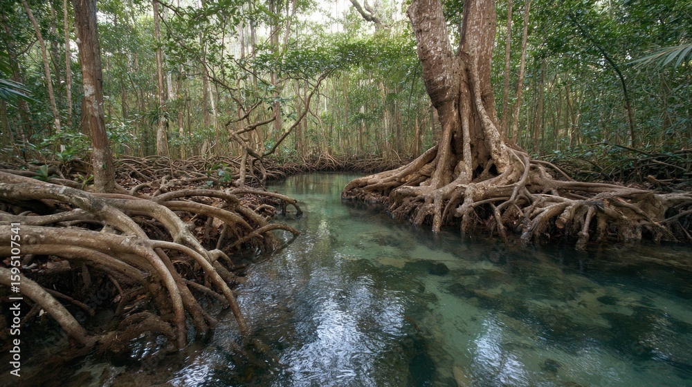 Fototapeta premium Lush mangrove forest waterway