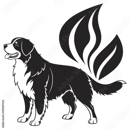 Bernese mountain dog with stylized leaves illustration