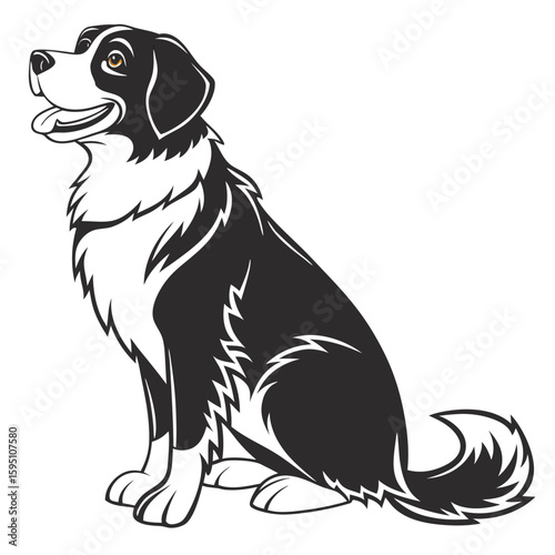 Bernese mountain dog sitting profile illustration