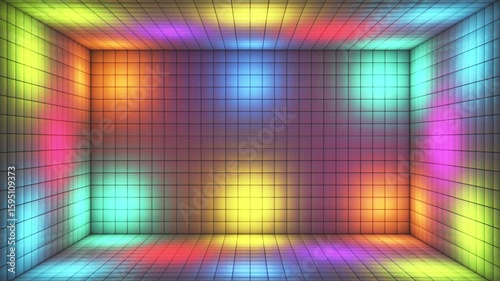 Broadcast Hi-Tech Blinking Illuminated Cubes Room Stage, Multi Color, Events, 3D, Loopable, 4K