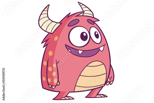 Cute Pink Monster with Big Eyes and Horns.