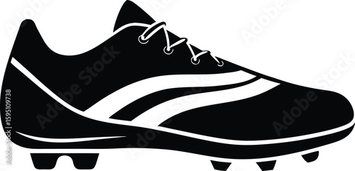 Sports cleats silhouette, athletic shoe vector, football boot icon, black footwear illustration