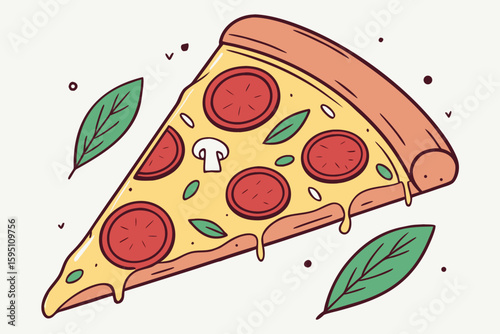 Delicious Slice of Pepperoni Pizza with Basil.