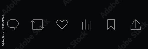 Social Media Post Interaction Icon Set – Like, Share, Repost, Bookmark, Views, Analytics | Minimal Line Style, Editable Stroke