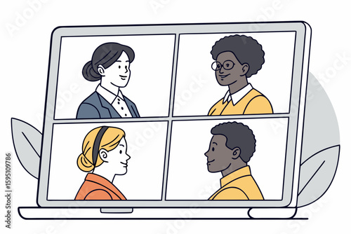Diverse Team Collaborating on Video Conference Call.