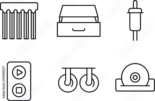 out stroke icon micro cut blade pull out drawer thermal cutoff fuse start stop sensor caster wheels CD sh slot mono icons style isolated