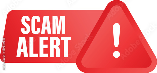 Scam Alert Banner with Red Triangle Warning Icon and Bold White Text on Transparent Background