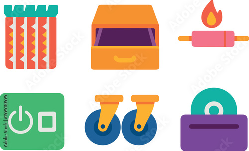 si objects micro cut blade pull out drawer thermal cutoff fuse start stop sensor caster wheels CD sh slot solid color icon out vector fills palette minimal isolated