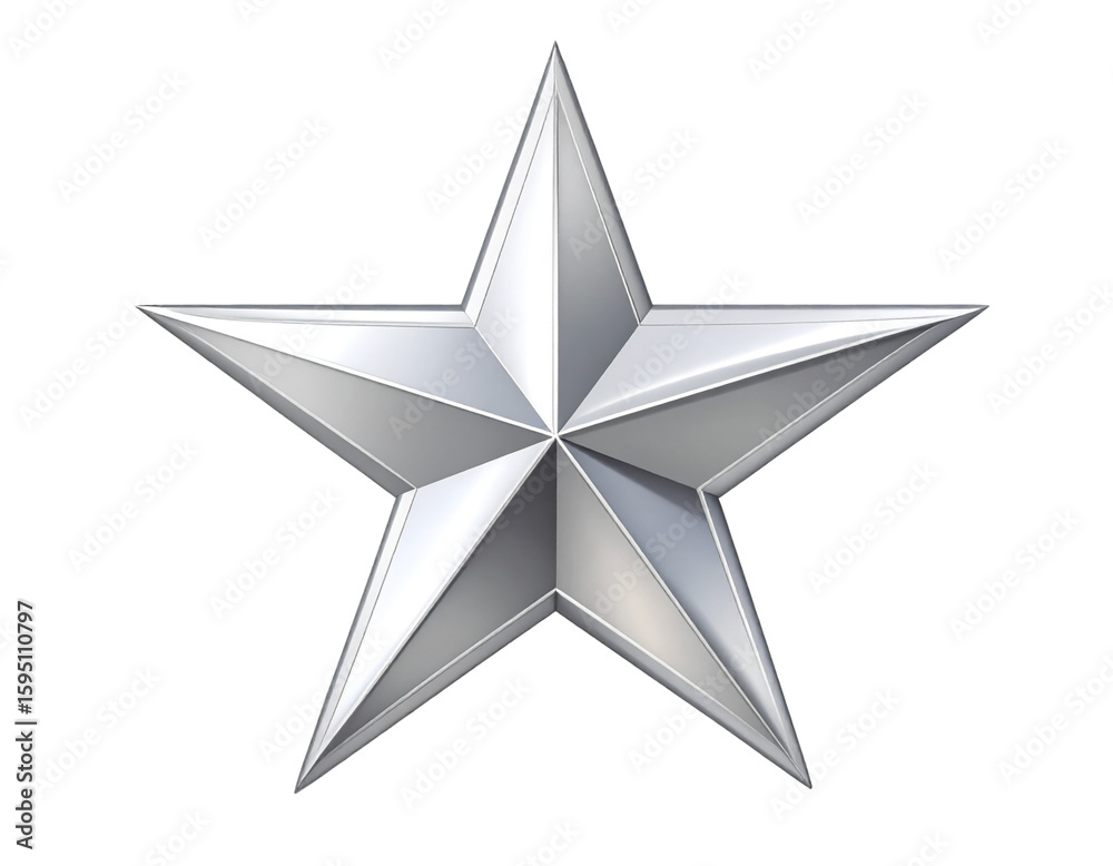 Obraz premium Shiny silver metal star with reflective surface isolated on transparent background PNG