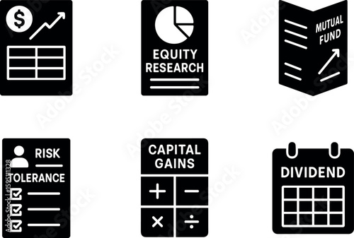 solid icon bond yield table equity research report mutual fund brochure client risk tolerance form capital gains calculator dividend schedule print isolated