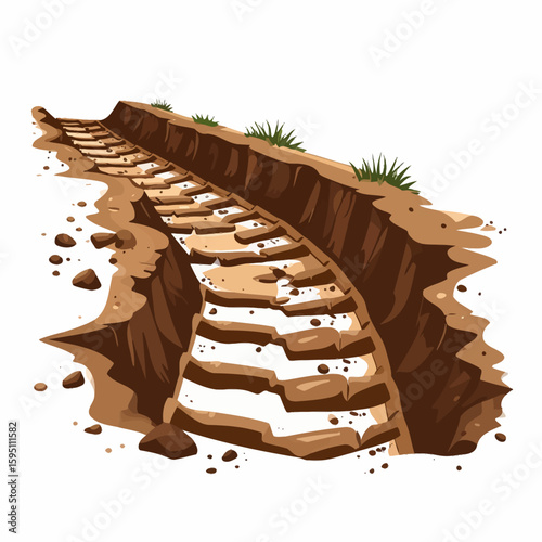 Erosion formation with vegetation growing at the top in a natural and rural setting