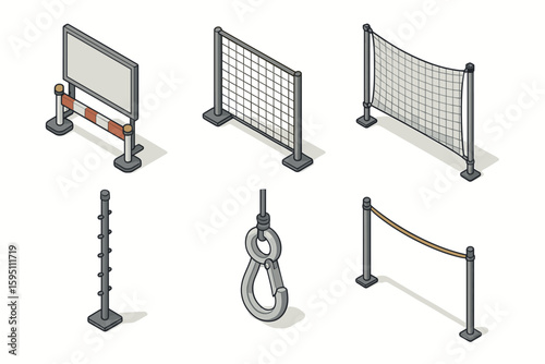 icon spectator barrier screen side divider net debris catch mesh high rise support mast quick release hook perimeter top rope isolated