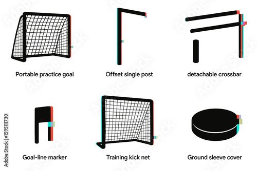 portable practice goal offset single post detachable crossbar goal marker training kick net ground sleeve cover isolated