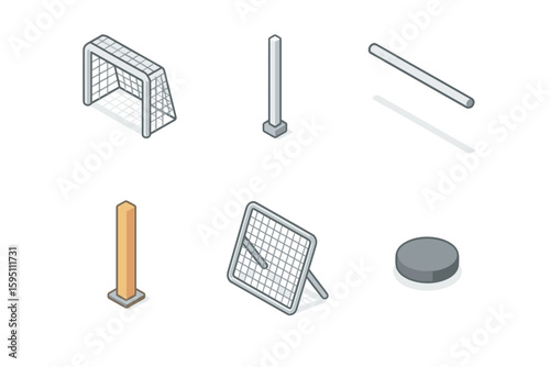 icon portable practice goal offset single post detachable crossbar goal marker training kick net ground sleeve cover isolated