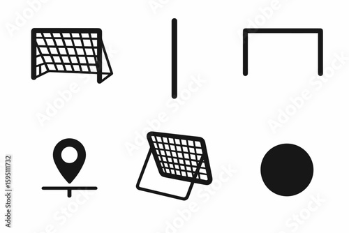 solid icon portable practice goal offset single post detachable crossbar goal marker training kick net ground sleeve cover isolated