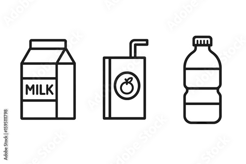 Out icon : milk carton juice bo water bottle perfect icons style isolated transparent