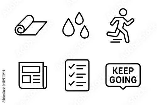 out stroke icon yoga mat morning dew jogger newspaper to do list motivational quote out stroke icon