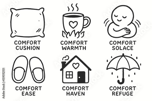 hand drawn cute doodle style isolated comfort cushion comfort warmth comfort solace comfort ease comfort haven comfort refuge