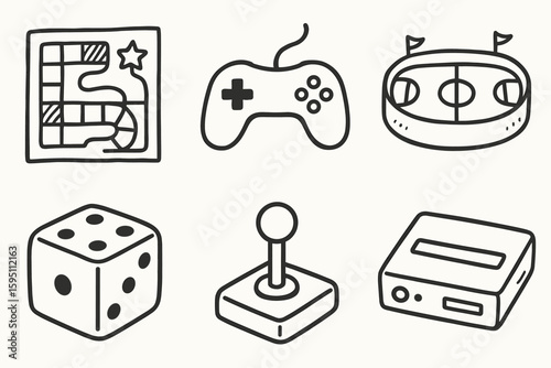 hand drawn cute doodle style isolated games board games controller games arena games dice games joystick games console