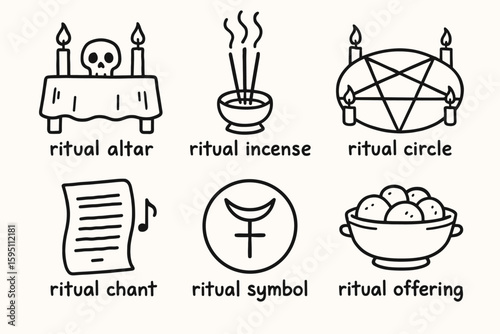hand drawn cute doodle style isolated ritual altar ritual incense ritual circle ritual chant ritual symbol ritual offering