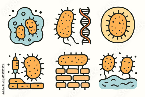 hand drawn cute doodle style isolated bacterial infection macrophage infiltration site bacterial infection antibiotic resistance gene bacterial infection capsule polysaccharide layer