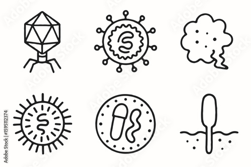 hand drawn cute doodle style isolated viral infection capsid protein shell viral infection envelope glycoprotein spike viral infection reverse transcriptase enzyme viral infection