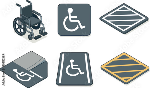 icon updated dynamic wheelchair icon freshly painted access logo crosshatched adjacent space symbol near curb ramp wide space marking warning out isolated