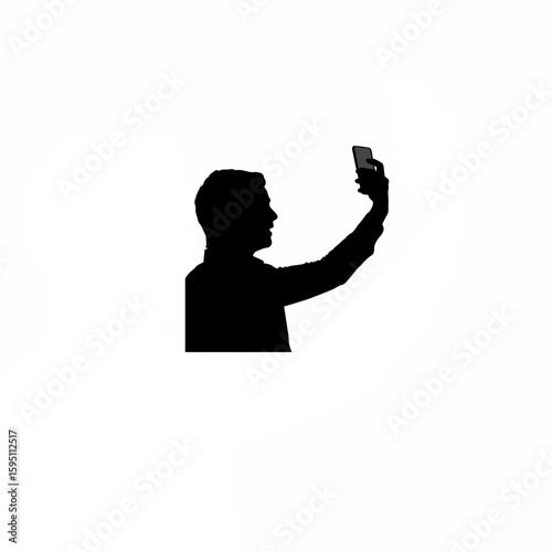 Person Taking Selfie Silhouette on white background