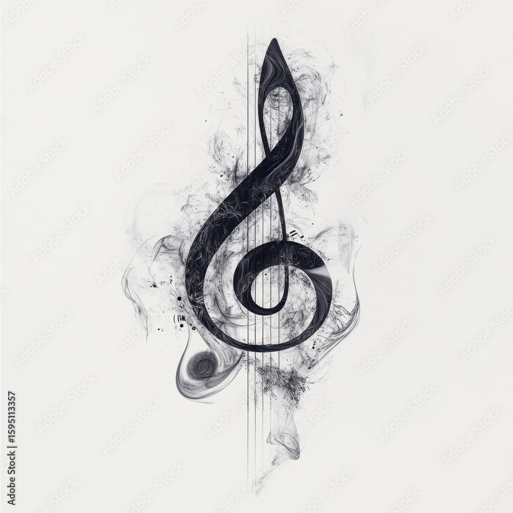 Fototapeta premium Abstract Treble Clef in Smoke Black and White Artistic Music Note Illustration