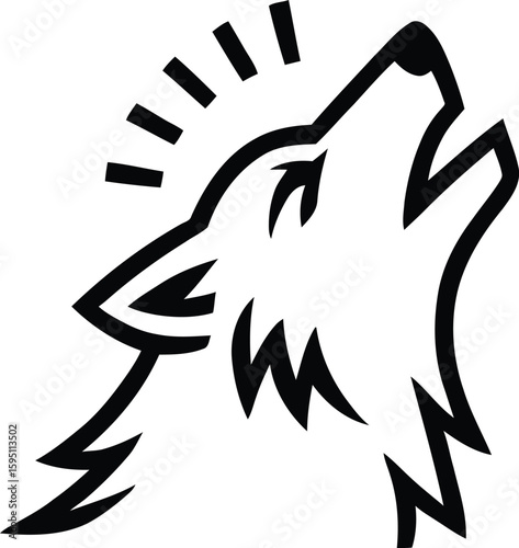 Black and white wolf howling silhouette illustration
