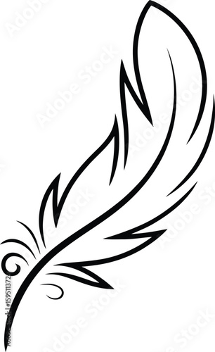 Black Feather Illustration on White Background outline