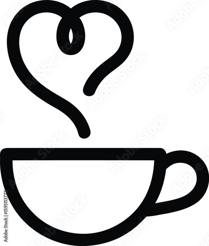 Black Coffee Cup with Heart- Shaped Steam Illustration