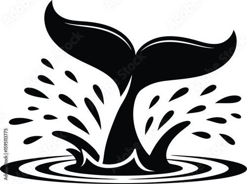 Black Whale Tail Splash Illustration water ocean