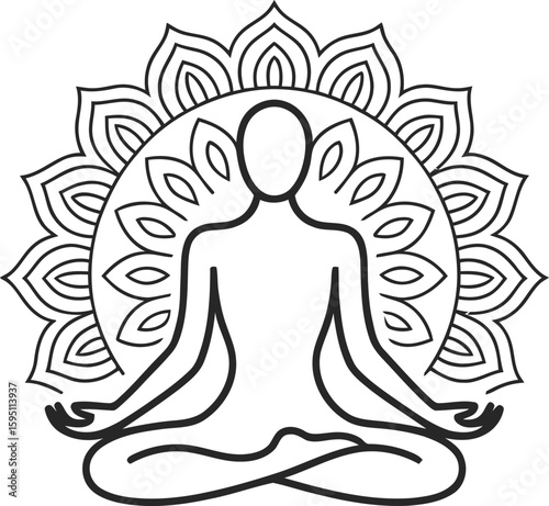 Black and White Yoga Pose with Mandala Background meditation