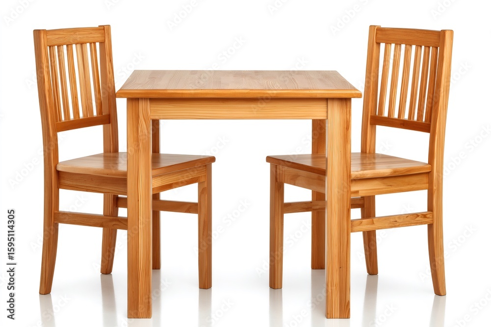Fototapeta premium Wooden table and chairs set isolated on white background
